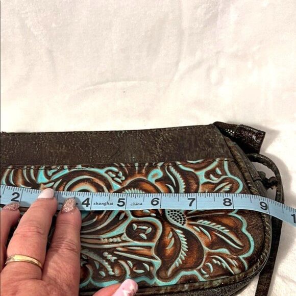 Patricia Nash Bacoli Crossbody bag Tooled turquoise Italian leather- EUC - Picture 16 of 16